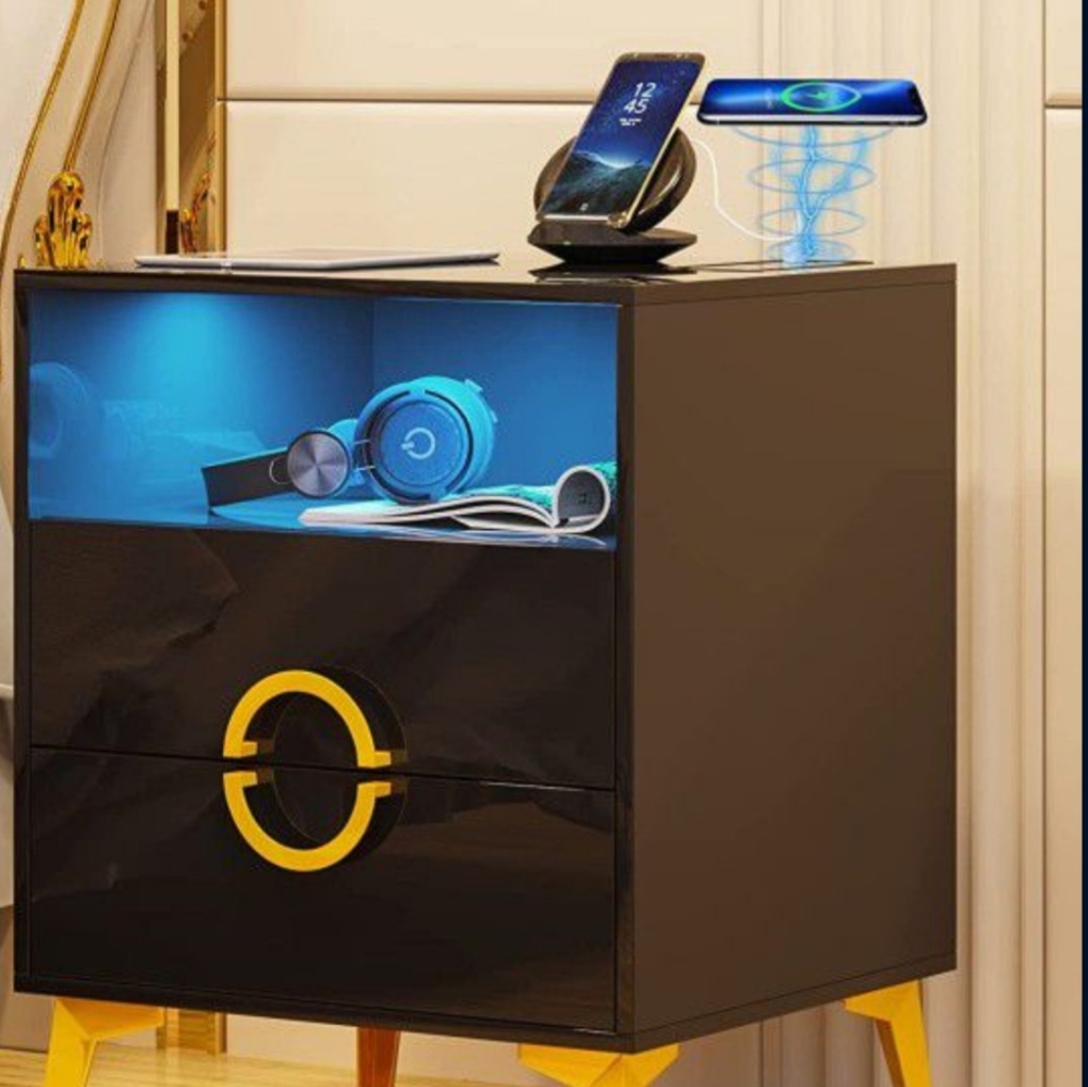 Led nightstand with usb charging and wireless charging